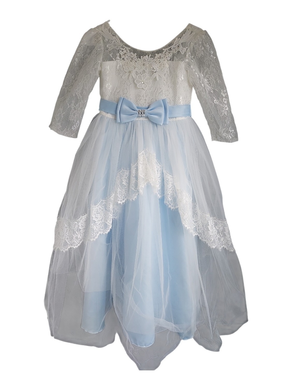 Girls Light Blue and White Lace Princess Costume Dress